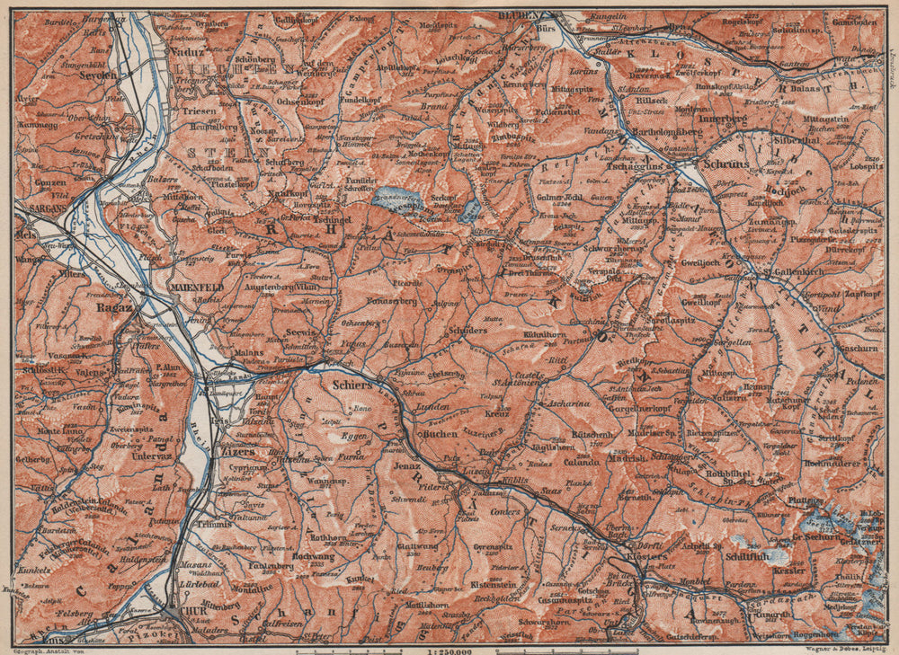 RÄTIKON. Bad Ragaz Montafon Prättigau Klosters Blundenz Schruns Chur 1899 map