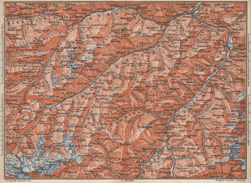 SAMNAUNGRUPPE VERWALLGRUPPE Paznauntal Oberinntal St Anton Ischgl 1899 old map