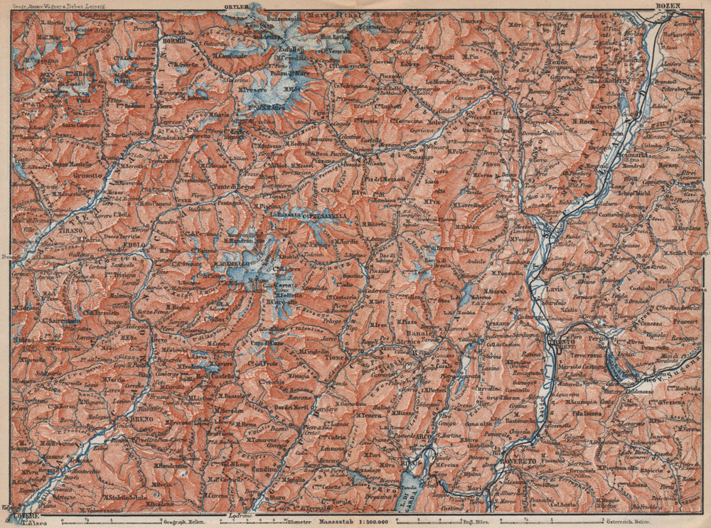 TRENTINO-ALTO ADIGE. Bolzano Bormio S. Caterina Aprica Campiglio mappa 1899