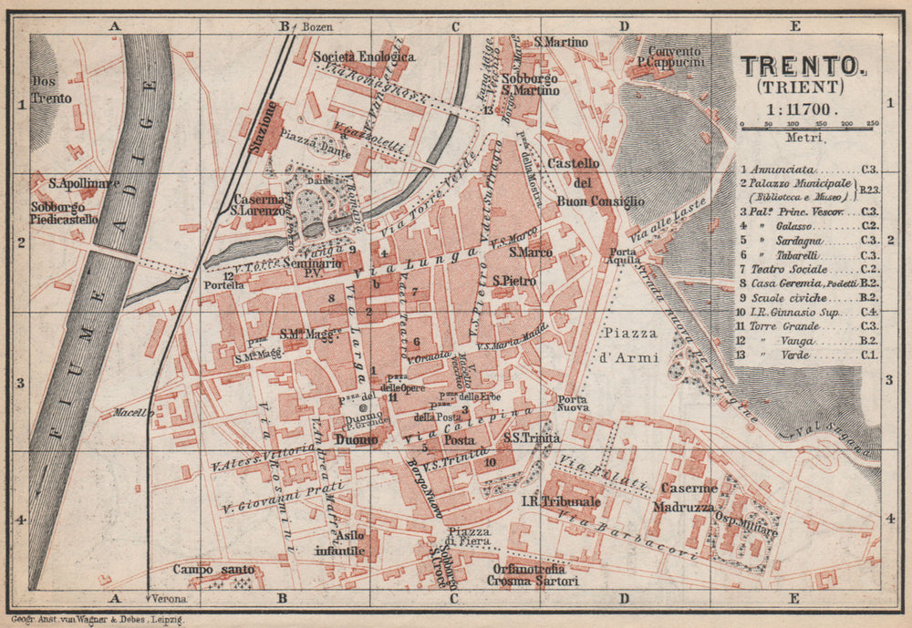 TRENTO (TRIENT) town city plan piano urbanistico. Italy Italia mappa 1899