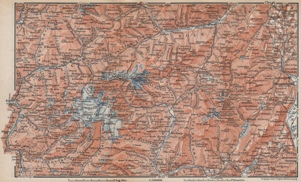ADAMELLO BRENTA DOLOMITI. Pinzolo Ponte di Legno Madonna di Campiglio 1899 map