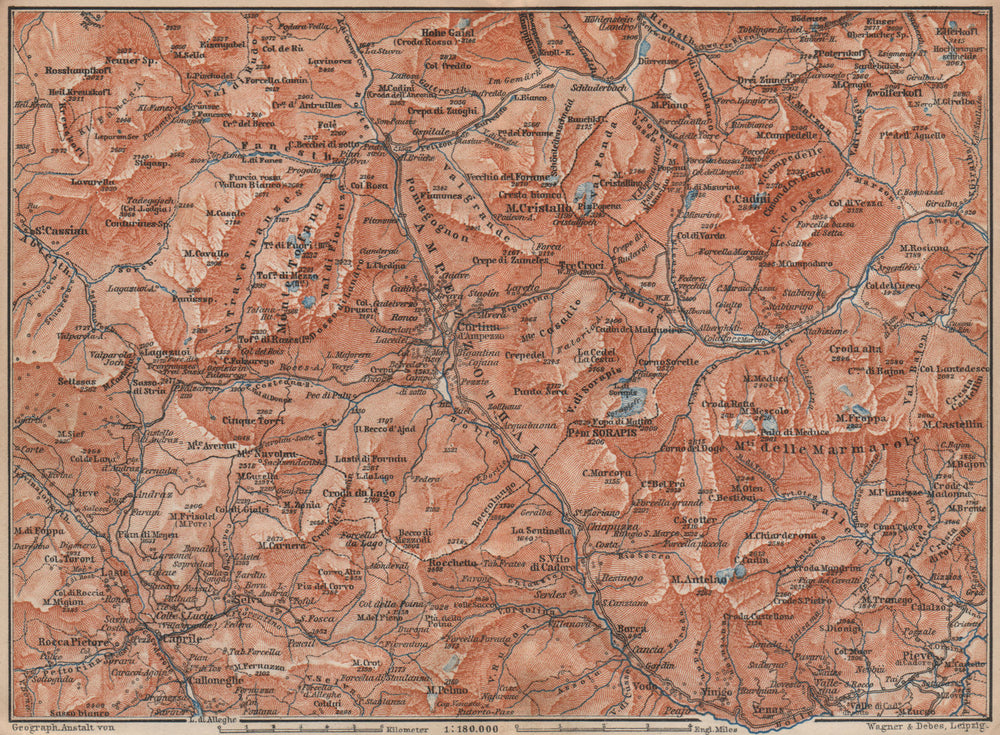 CORTINA D'AMPEZZO valley. Dolomiti Veneto Tre Cime Fanes-Sennes-Braies 1899 map