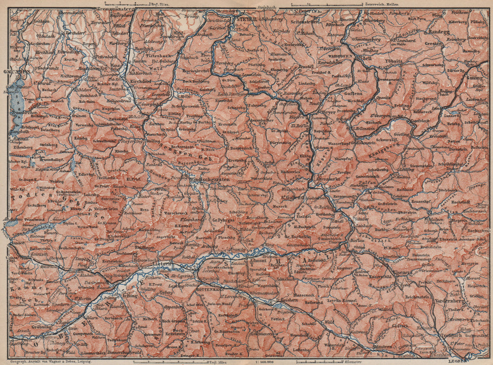 STYRIAN & AUSTRIAN ALPS. ENNSTAL. Bad Aussee Liezen Steyr. Austria 1899 map