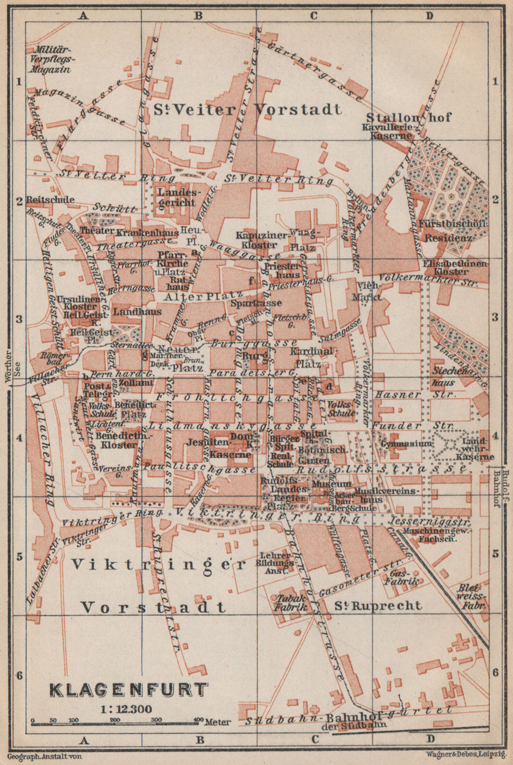 KLAGENFURT am Wörthersee town city plan stadtplan. Celovec. Österreich 1899 map