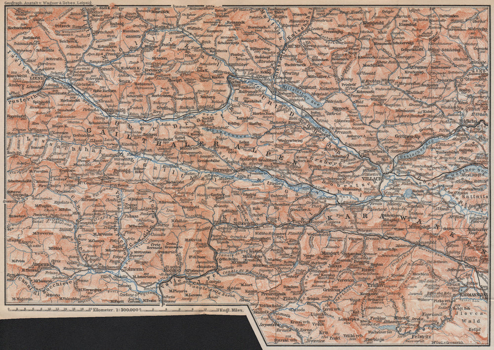 CARINTHIAN ALPS Lienz Villach Triglav Lake Bled Austria Italy Slovenia 1899 map