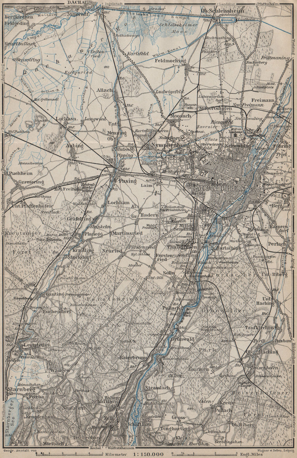 MÜNCHEN MUNICH environs/umgebung. Pasing Dachau. Forstenrieder Baier 1911 map