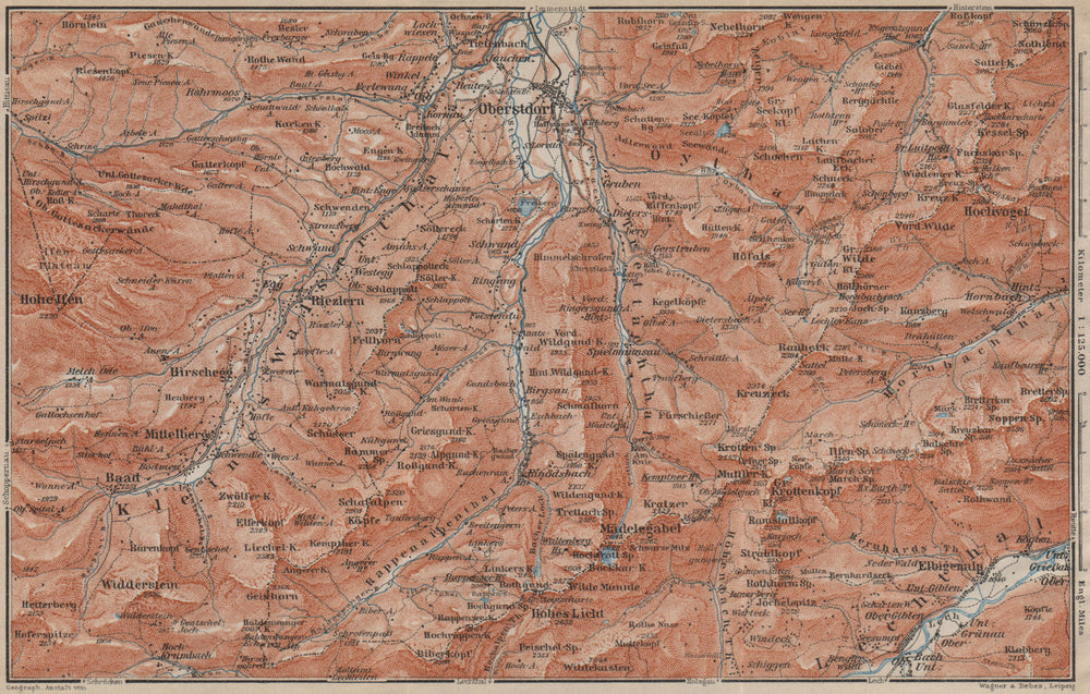 OBERSTDORF environs. Mittelberg Riezlern Allgäu Bayerische Alpen karte 1911 map