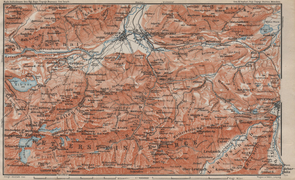 GARMISCH-PARTENKIRCHEN environs. Mittenwald. Deutschland/Österreich 1911 map