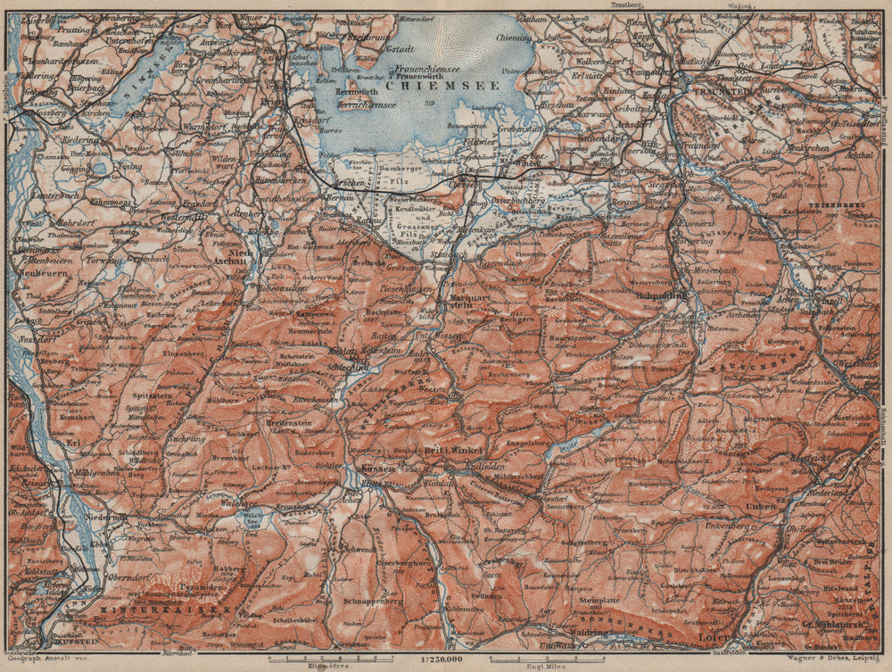 CHIEMSEE, CHIEMGAU & environs. Kufstein Traunstein Lofer Kössen karte 1911 map