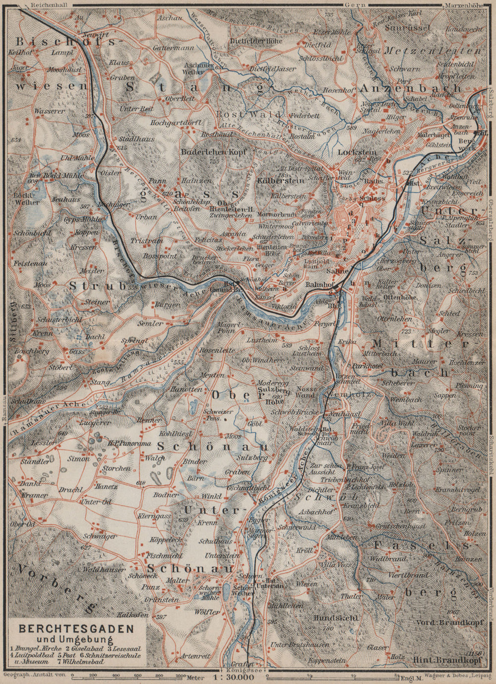 BERCHTESGADEN und umgebung/environs. Oberbayern Germany Deutschland 1911 map