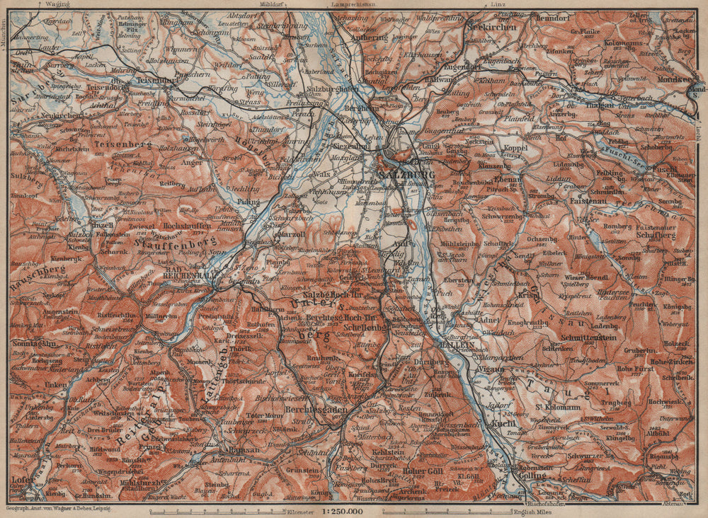 SALZBURG environs. Berchtesgaden Faistenau Seekirchen Reichenhall 1911 old map