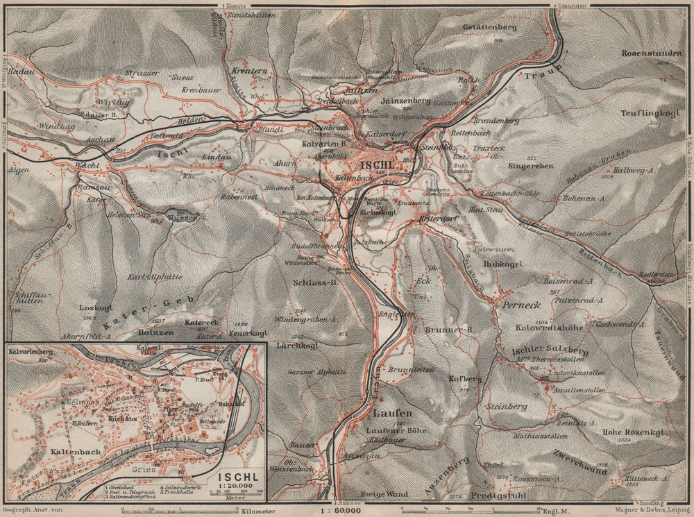 BAD ISCHL antique town city plan stadtplan. Austria Österreich karte 1911 map