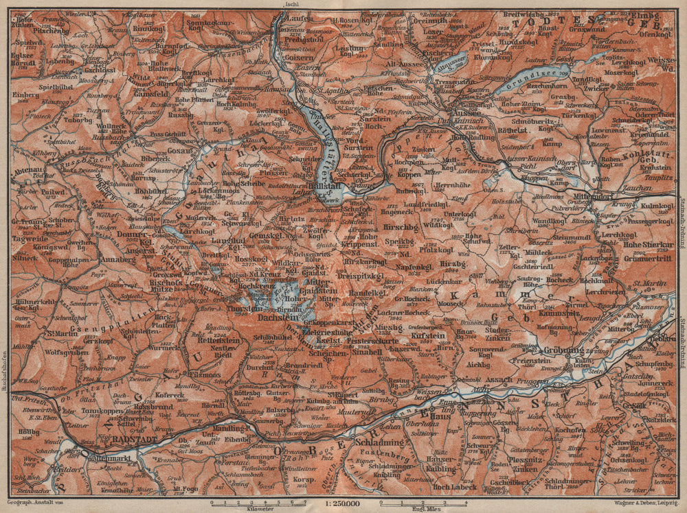 SOUTH SALZKAMMERGUT. Bad Aussee Dachstein Schladming Mitterndorf karte 1911 map