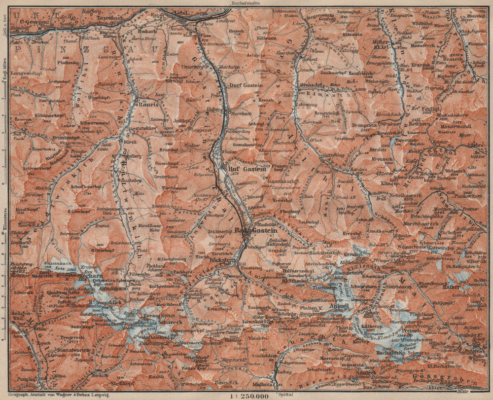 HOHE TAUERN & GASTEINER TAL Ankogelgruppe Goldberggruppe Bad Gastein 1911 map