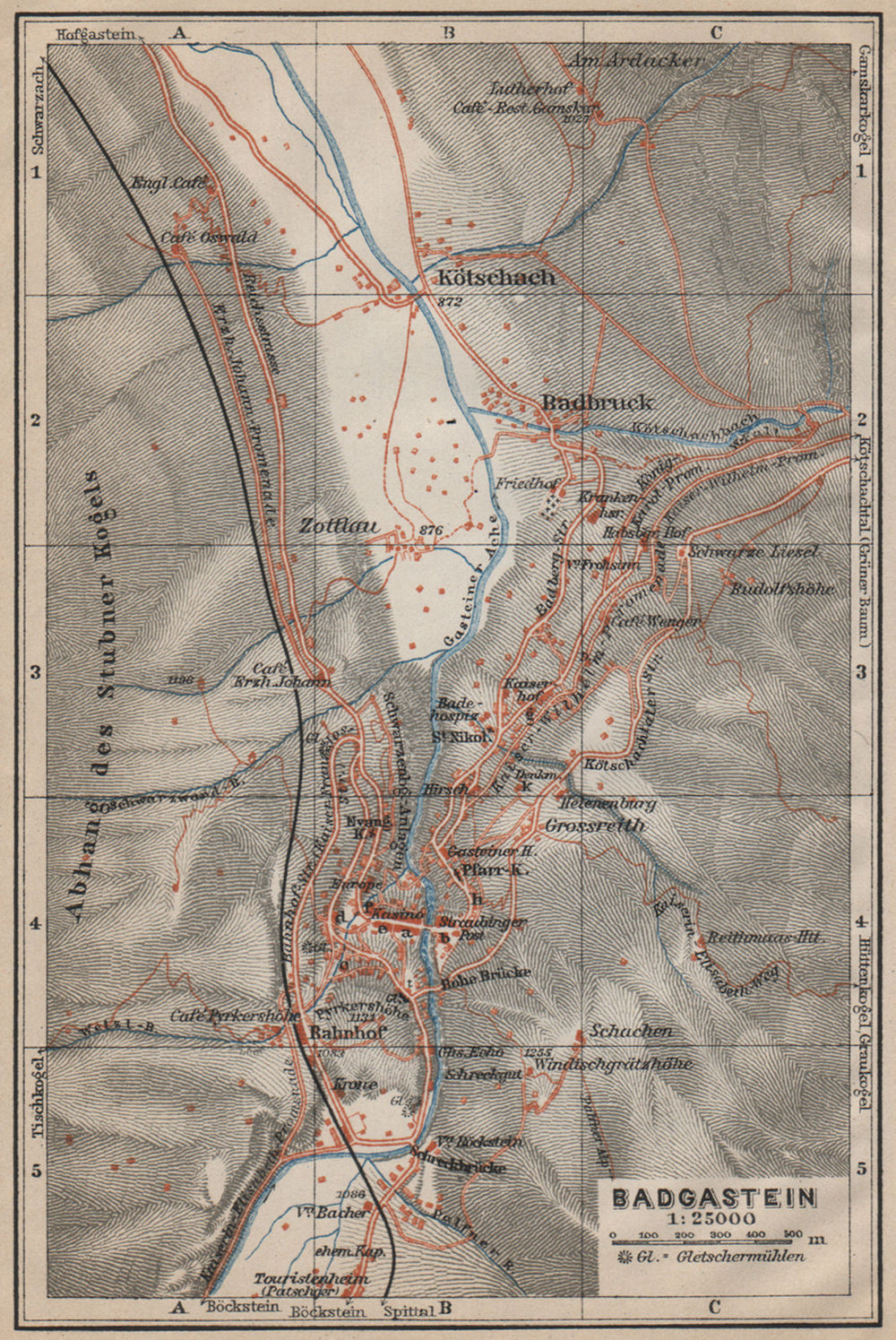 WILDBAD/BAD GASTEIN town plan stadtplan & environs. Austria Österreich 1911 map
