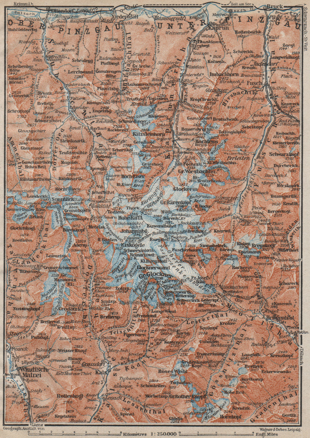 GLOCKNERGRUPPE. HOHE TAUERN. UNTERPINZGAU. Kaprun Matrei Grossdorf 1911 map