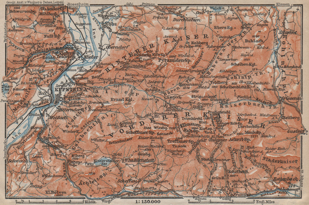 KUFSTEIN environs. Kaisergebirge. Zahmer/Wilder Kaiser Tirol Tyrol 1911 map