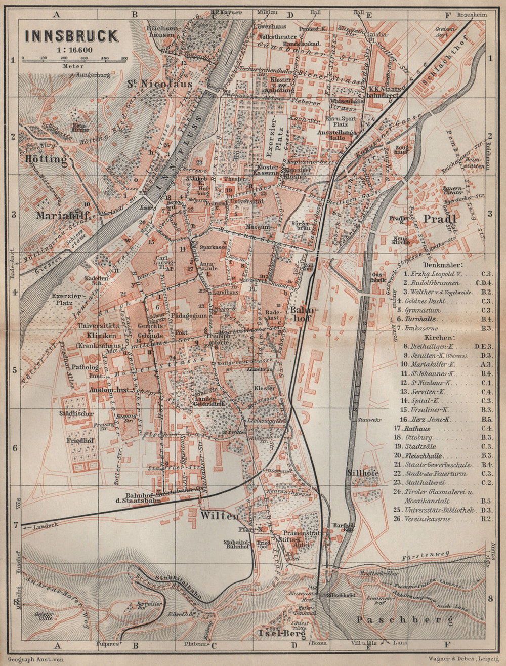 INNSBRUCK antique town city plan stadtplan. Austria Österreich karte 1911 map