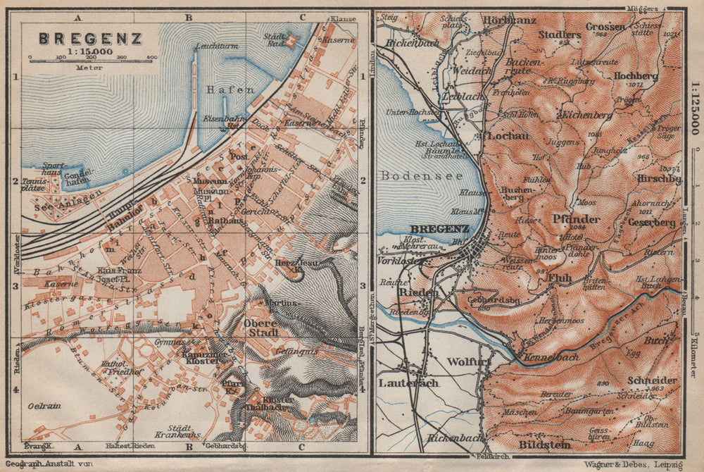 BREGENZ town city stadtplan and environs. Österreich Austria karte 1911 map