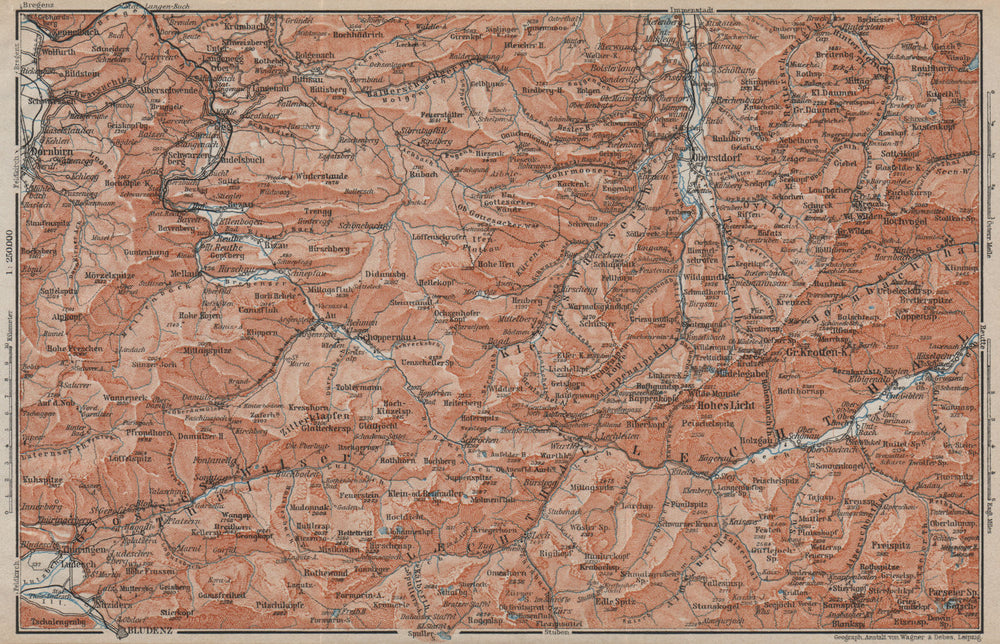 BREGENZERWALD & ALLGÄUER ALPEN. Blundez Oberstdorf Damüls Mittelberg 1911 map