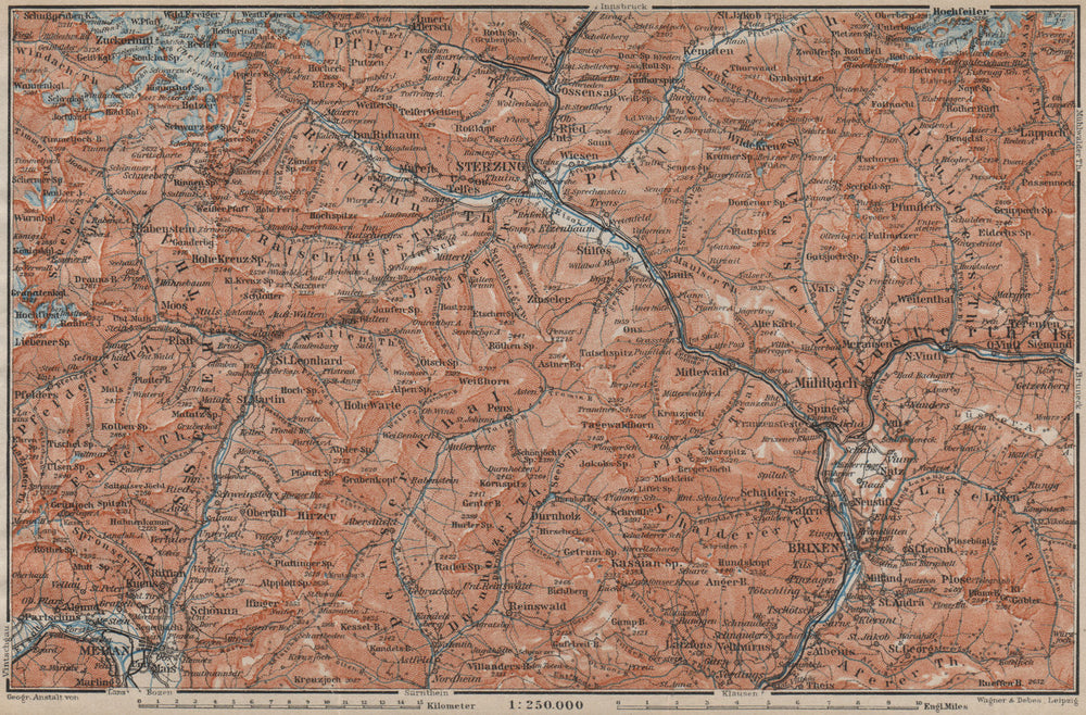 STERZING & BRIXEN environs Wipptal Vipiteno Bressanone Merano Südtirol 1911 map