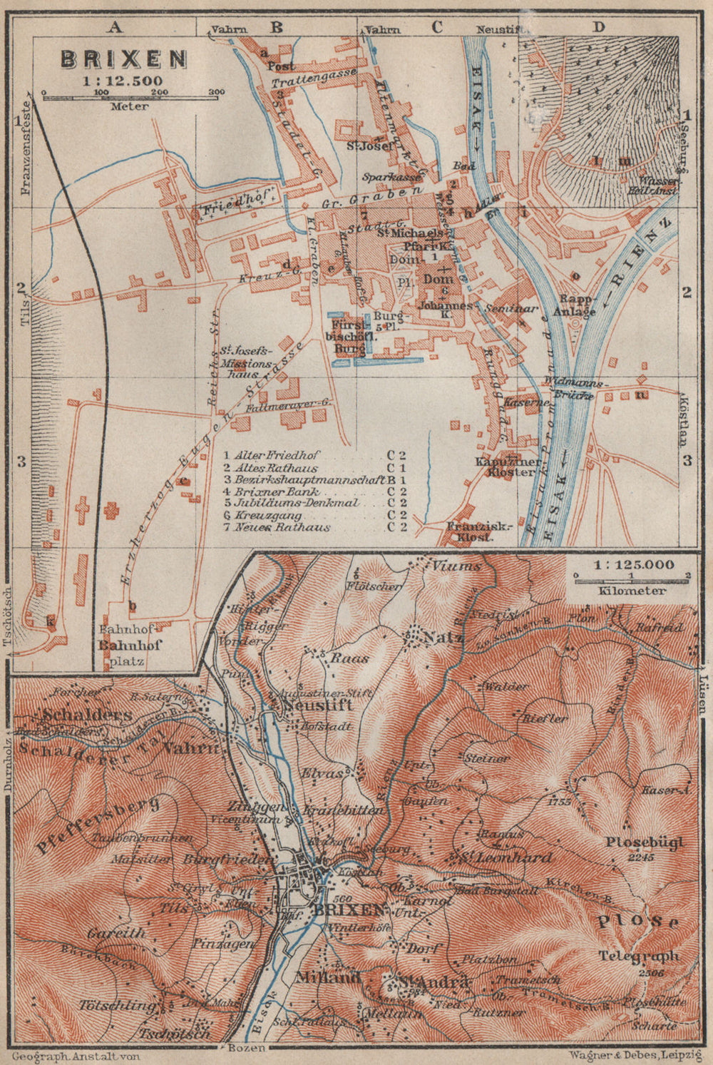 BRIXEN / BRESSANONE town city plan & environs. Südtirol Italy Italia 1911 map