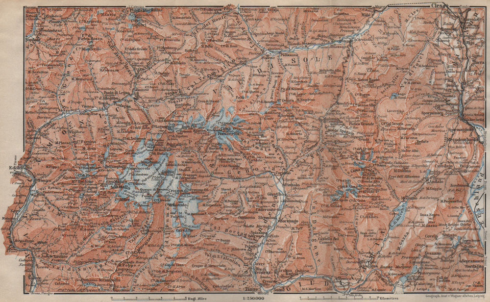 ADAMELLO BRENTA DOLOMITI. Pinzolo Ponte di Legno Madonna di Campiglio 1911 map