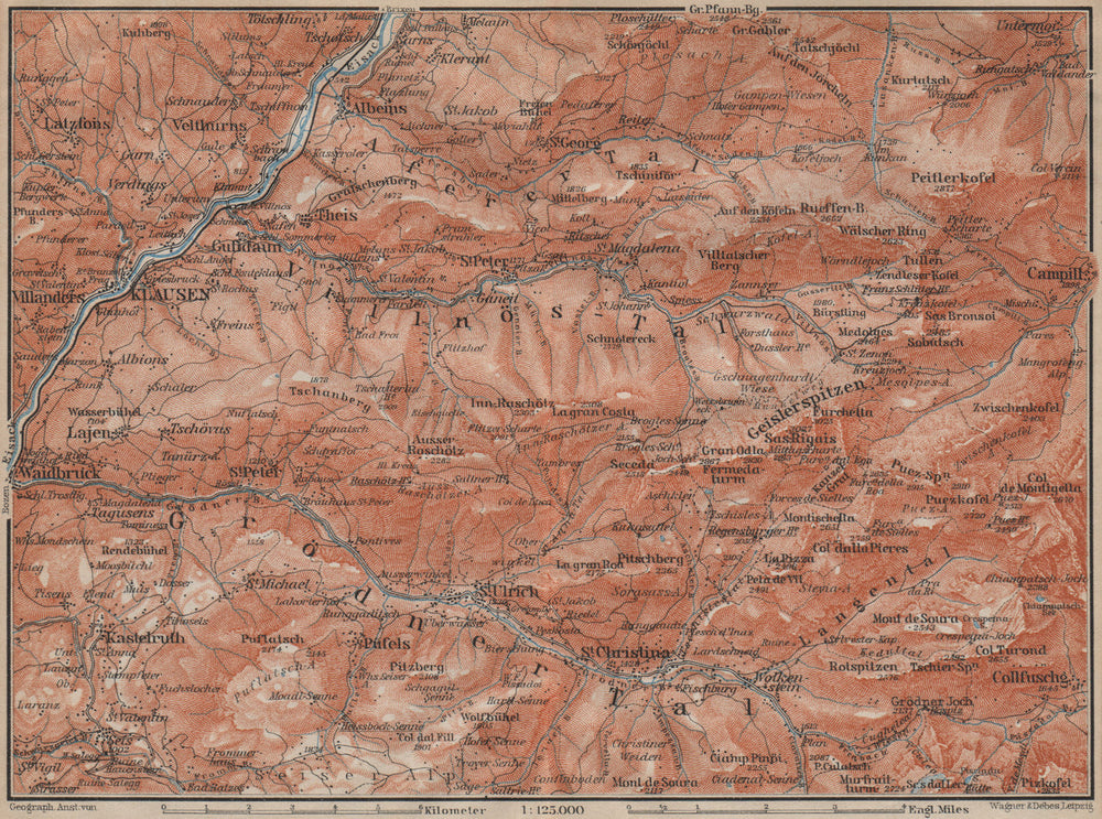 VAL GARDENA/GRÖDEN Klausen/Chiusa St Ulrich S Christina Selva Südtirol 1911 map