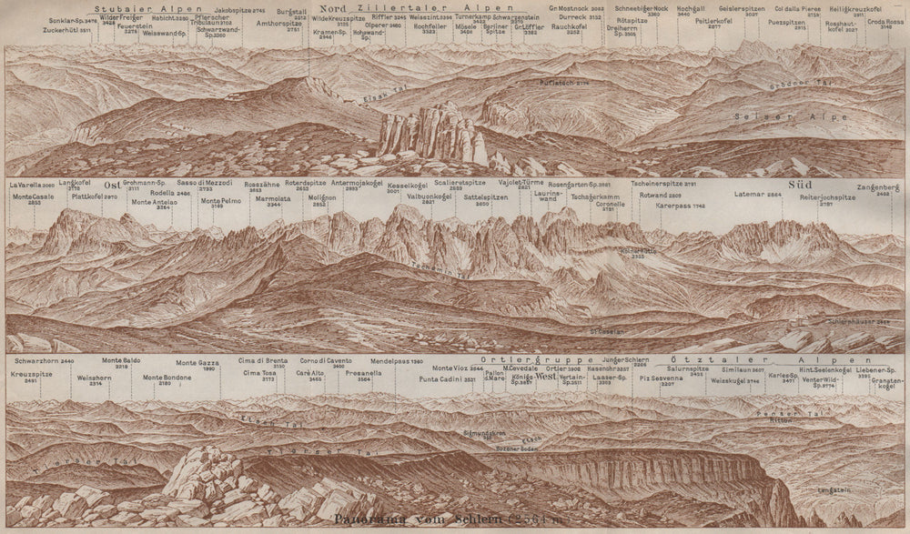 PANORAMA from/vom SCHLERN/SCILIAR. Südtirol Alto Adige Italy Italia 1911 map