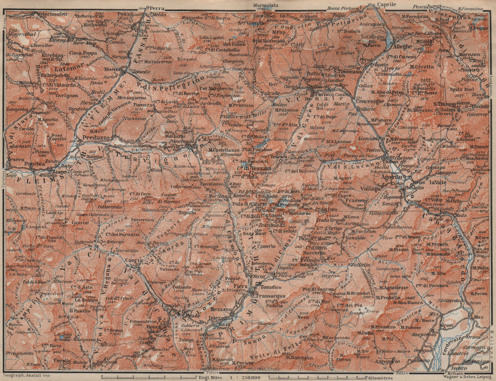 DOLOMITI. Primiero Paneveggio. San Pellegrino San Martin di Castrozza 1911 map
