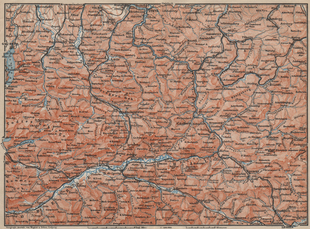 STYRIAN & AUSTRIAN ALPS. ENNSTAL. Bad Aussee Liezen Steyr. Austria 1911 map
