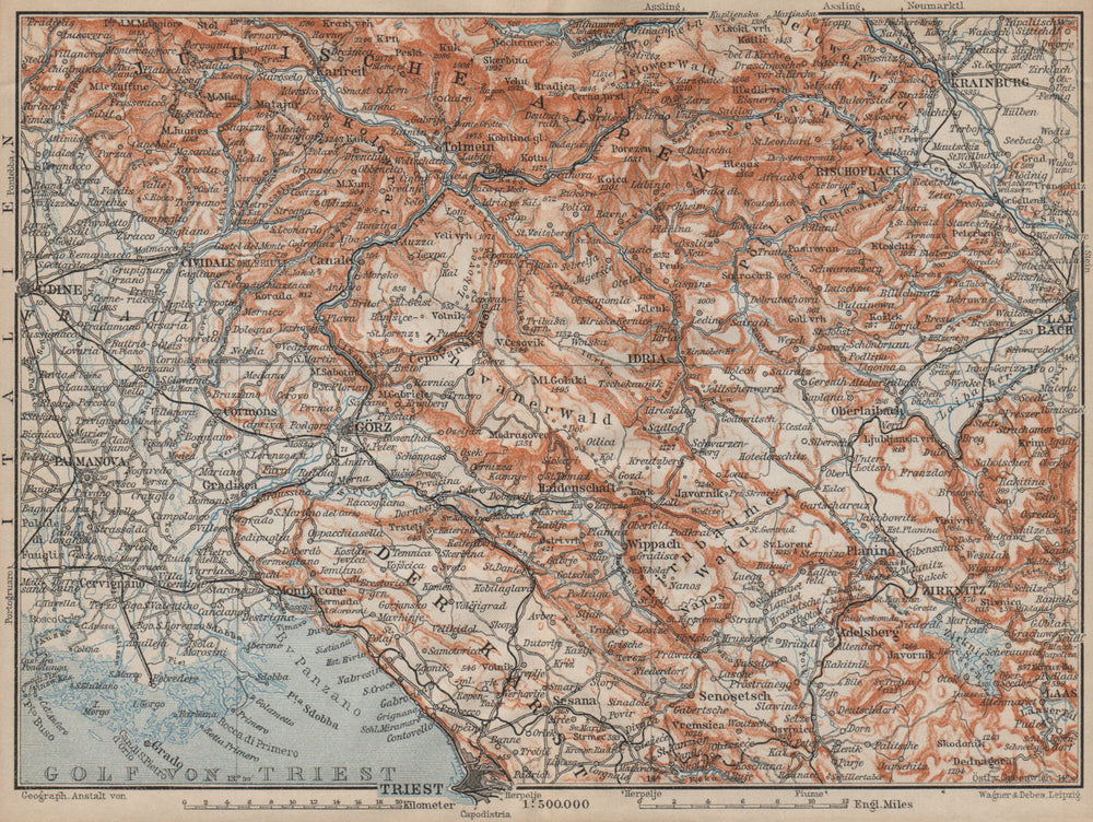 SLOVENIA. Kunstenland Slovenia Julian Alps Julijske Alpe Trieste karta 1911 map