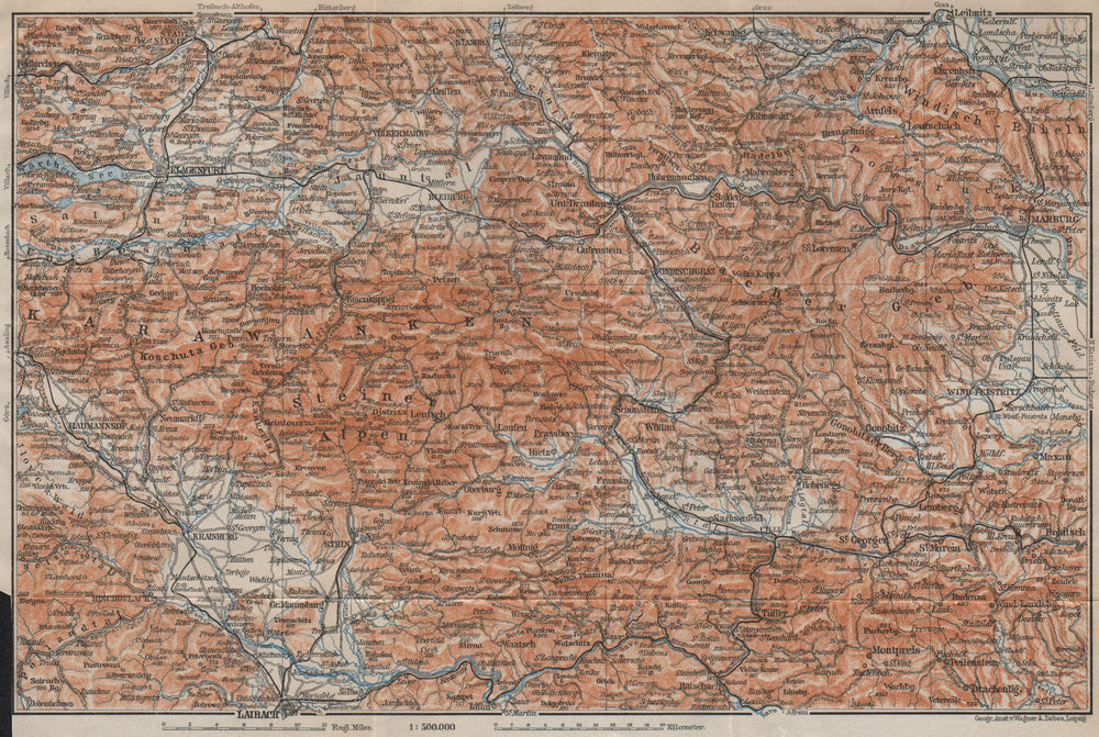 KARAWANKEN & SANNTHALER ALPEN. Klagenfurt Ljubljana Kranj. Carinthia 1911 map