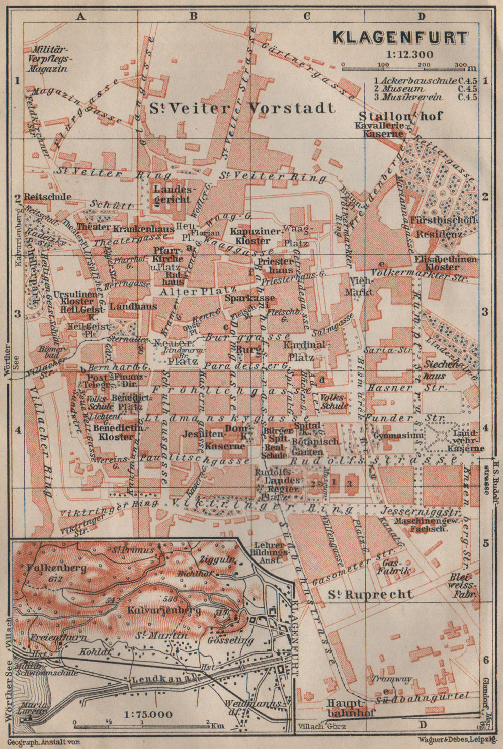 KLAGENFURT am Wörthersee town city plan stadtplan. Celovec. Österreich 1911 map