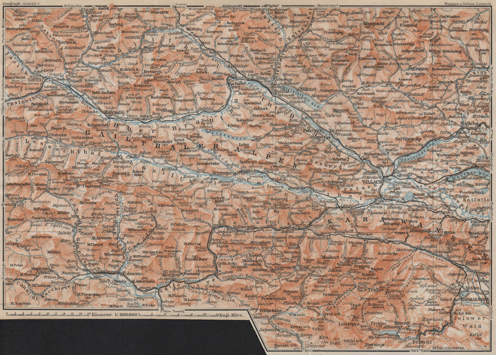 CARINTHIAN ALPS Lienz Villach Triglav Lake Bled Austria Italy Slovenia 1911 map