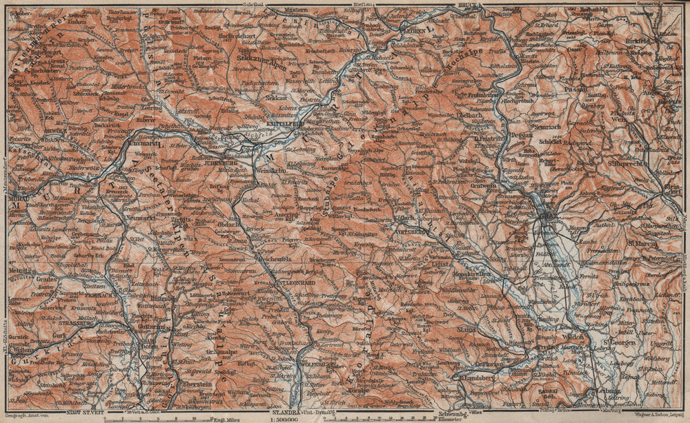 STYRIAN & CARINTHIAN ALPS. Murau Graz Murtal Leoben Wolfsburg. Austria 1911 map