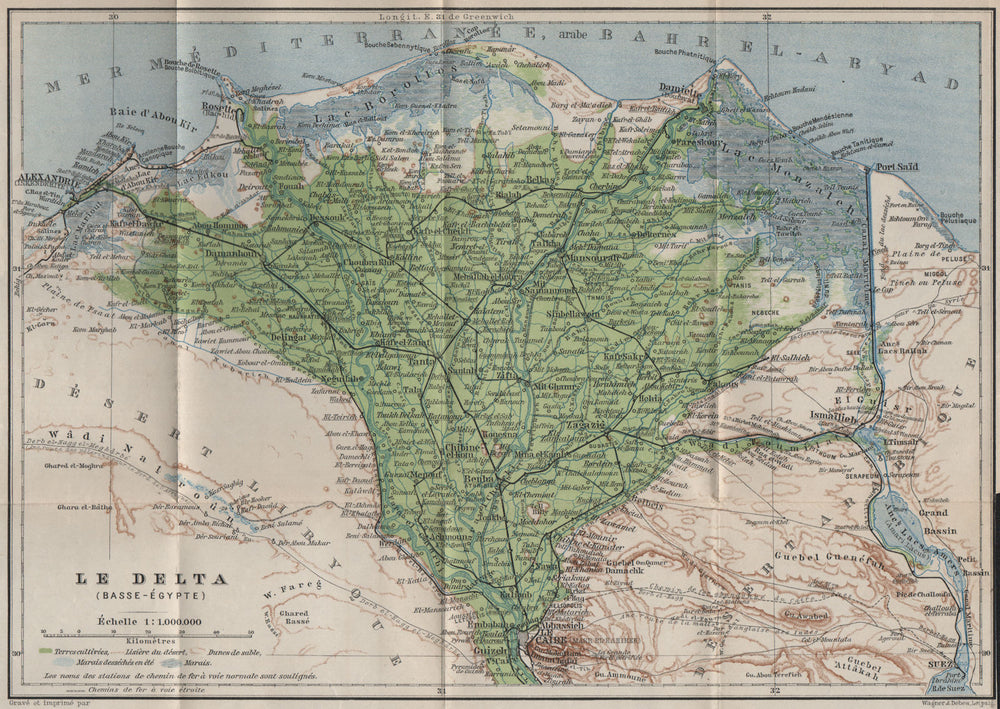 THE NILE DELTA. LOWER EGYPT. BASSE-ÉGYPTE. BAEDEKER 1914 old antique map chart