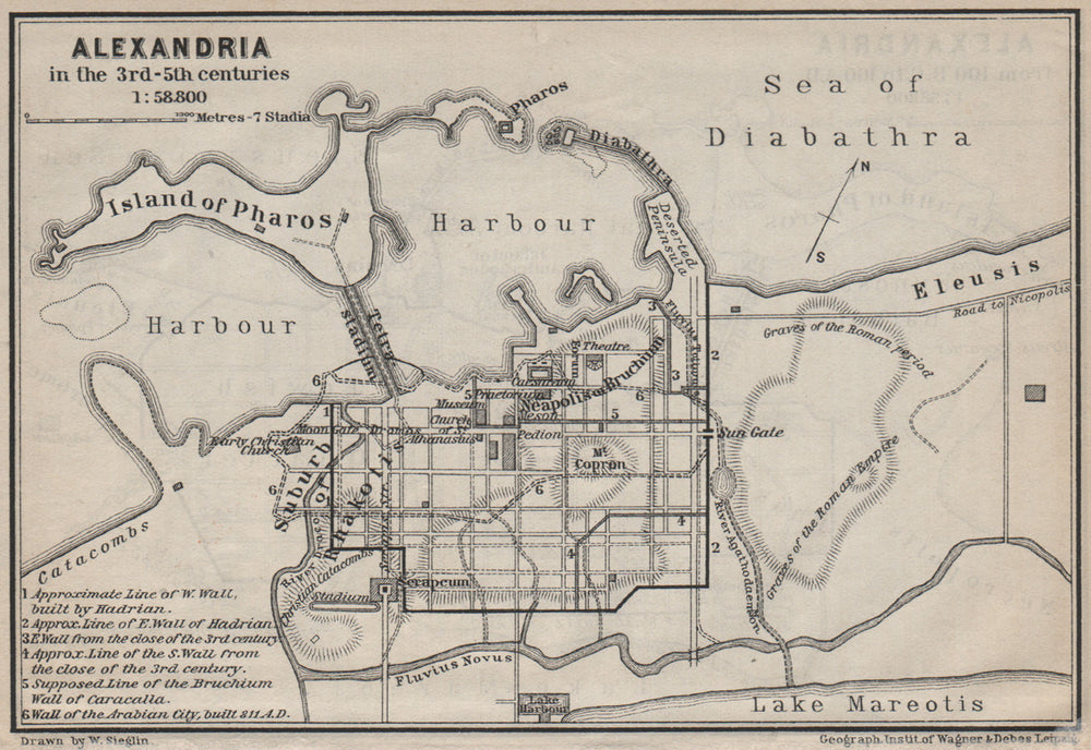 ALEXANDRIA IN THE 3RD-5TH CENTURIES antique town city plan. Egypt 1914 old map