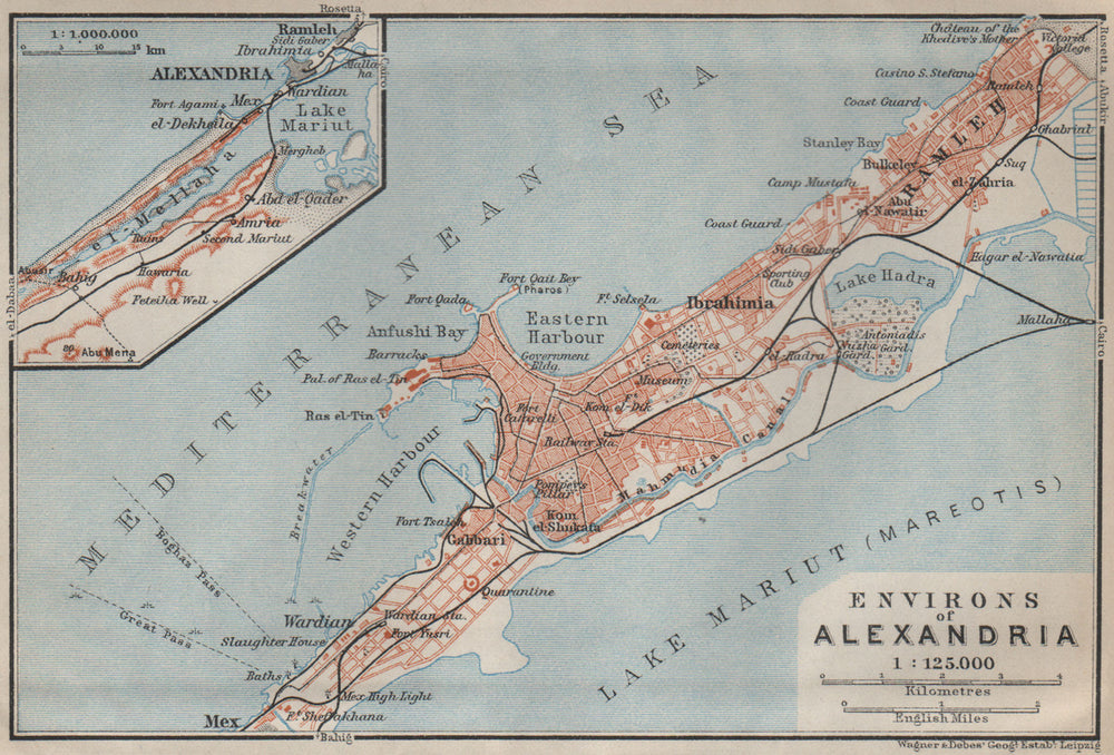 ALEXANDRIA antique town city plan & environs. Al Max El Raml. Egypt 1914 map