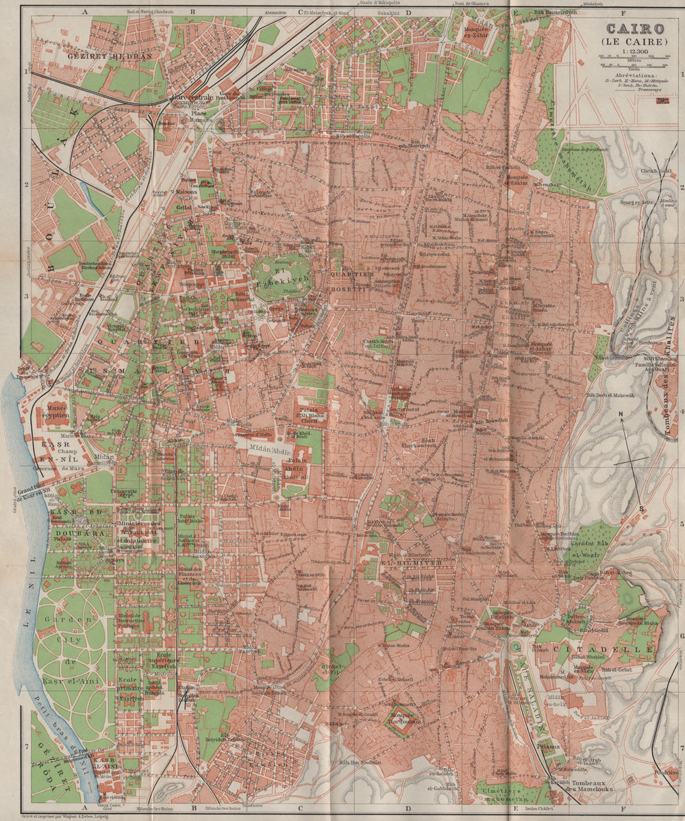 CAIRO / LE CAIRE antique town city plan. Egypt. BAEDEKER 1914 old map