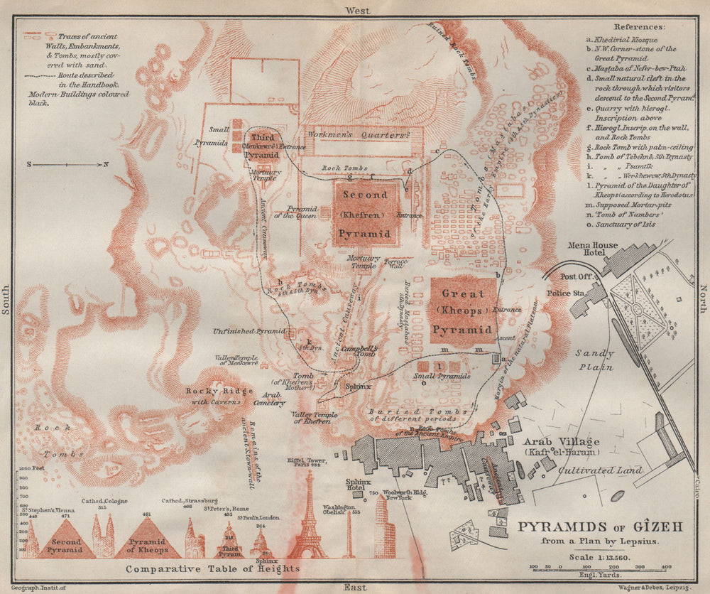 PYRAMIDS OF GIZEH (GIZA) ground plan & village. Egypt. BAEDEKER 1914 old map