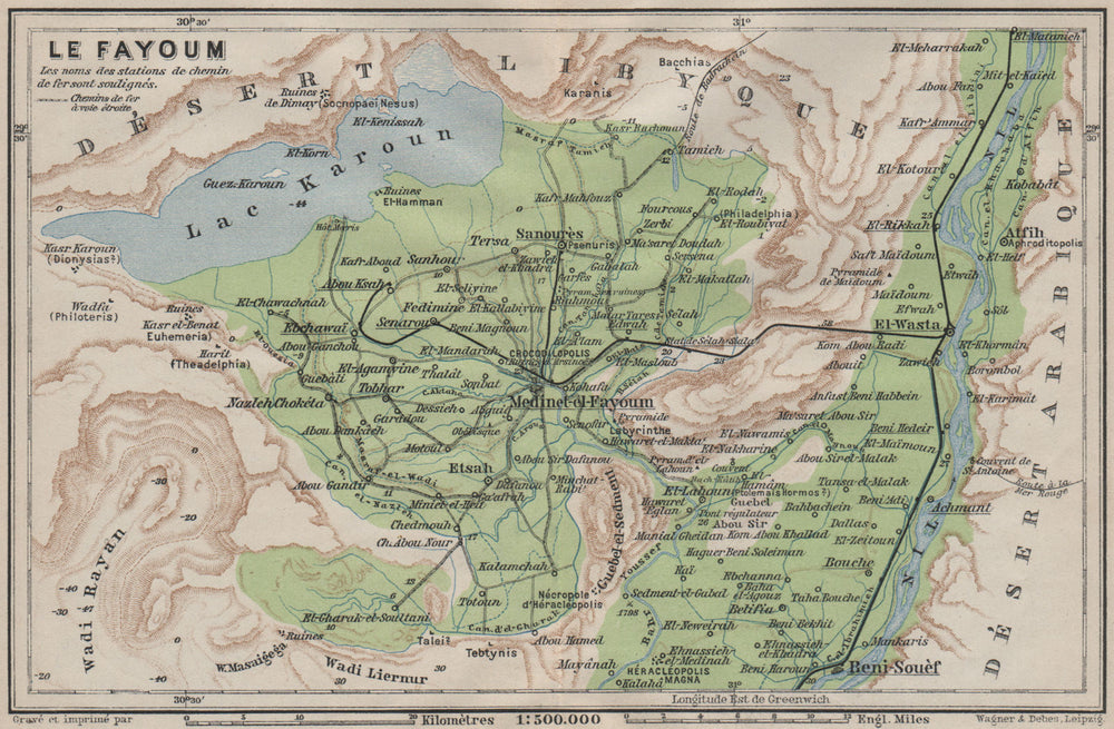 LE FAYOUM / EL FAIYUM environs. Lake Qaroun. Egypt. BAEDEKER 1914 old map