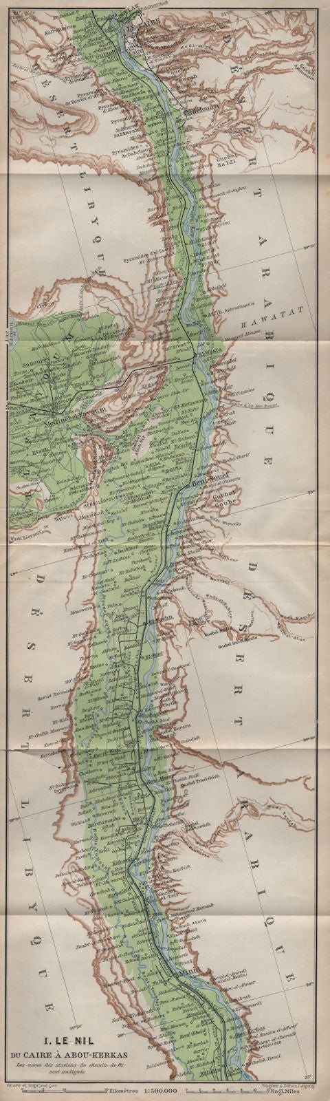 NILE RIVER VALLEY Cairo-Al Qababt-Beni Suef-Samalut-Minya. Egypt 1914 old map