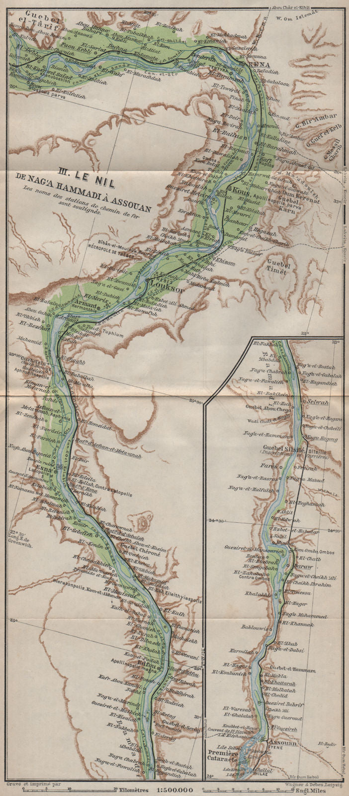 NILE RIVER VALLEY Qena-Al Masid-Luxor-Esna-Edfu-Kom Umbu-Aswan. Egypt 1914 map