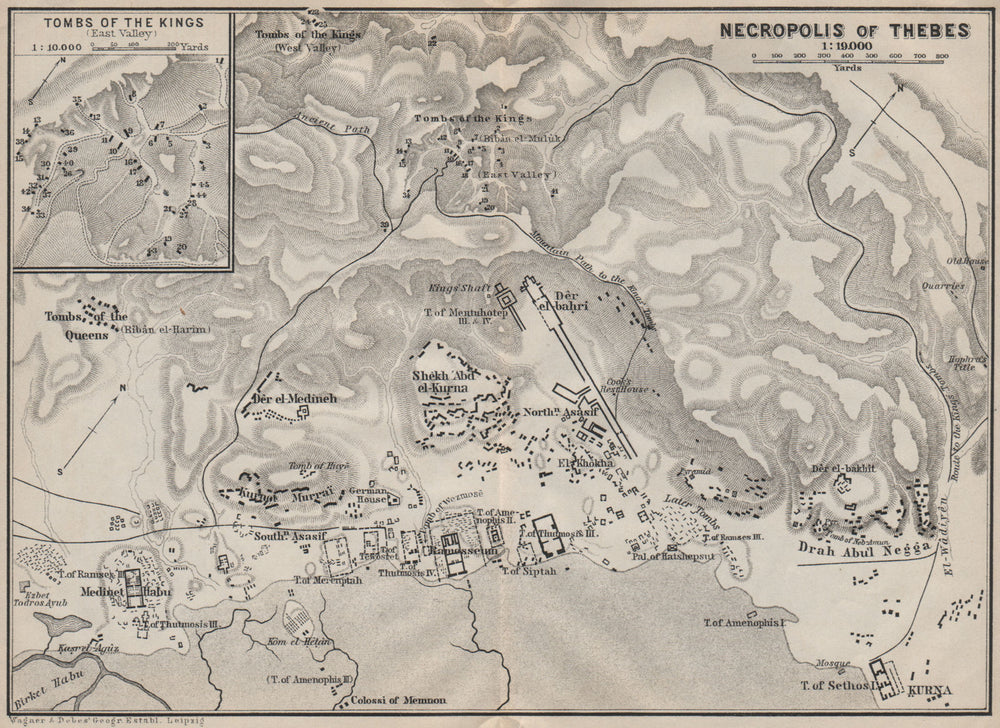 NECROPOLIS OF THEBES ground plan.  Tombs of the Kings East valley. Egypt 1914 map
