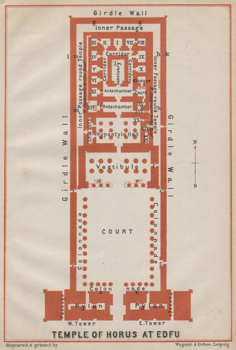 TEMPLE OF HORUS AT EDFU floor plan. Egypt. BAEDEKER 1914 old antique map chart