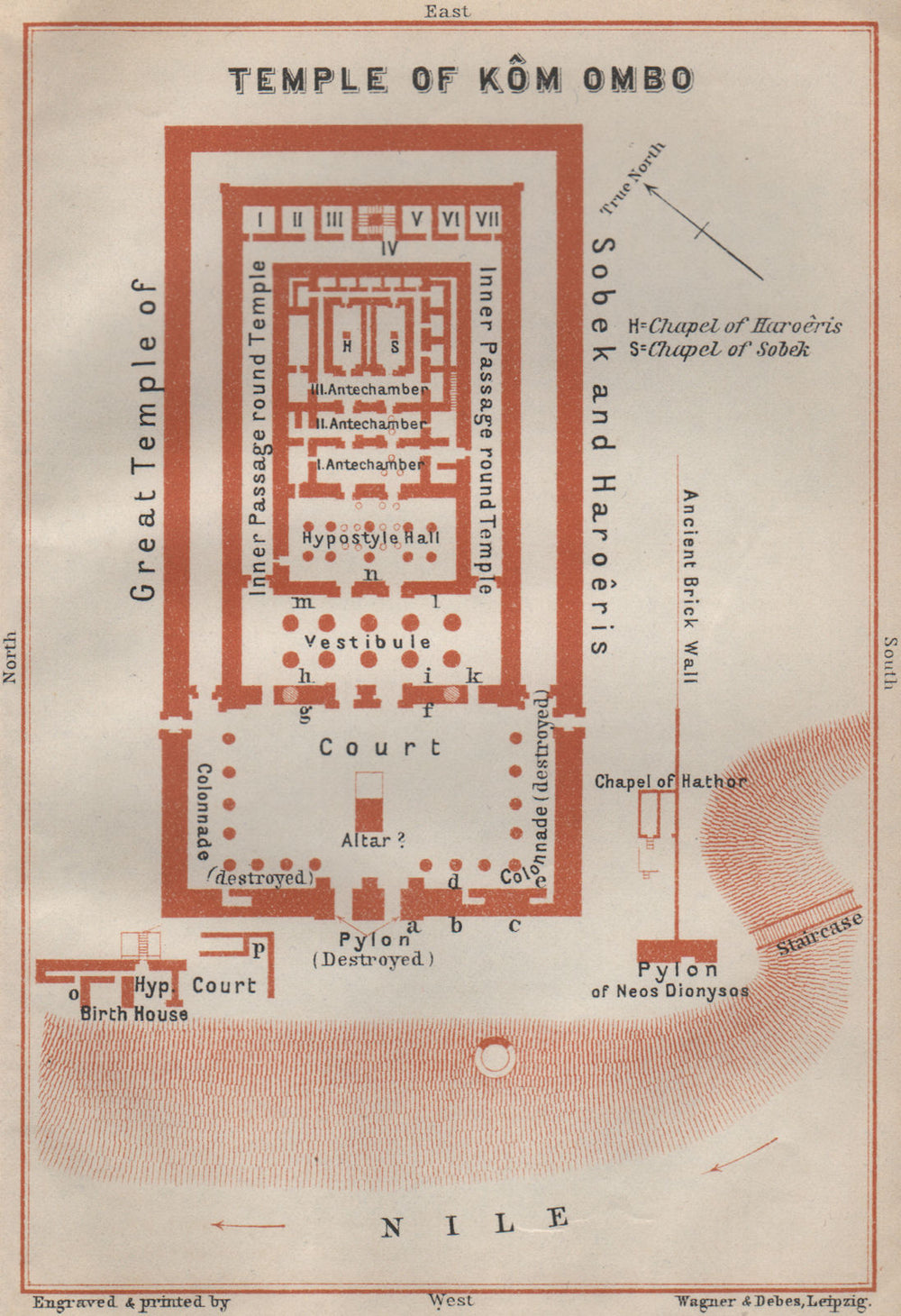 TEMPLE OF KOM OMBO floor plan. Egypt. BAEDEKER 1914 old antique map chart