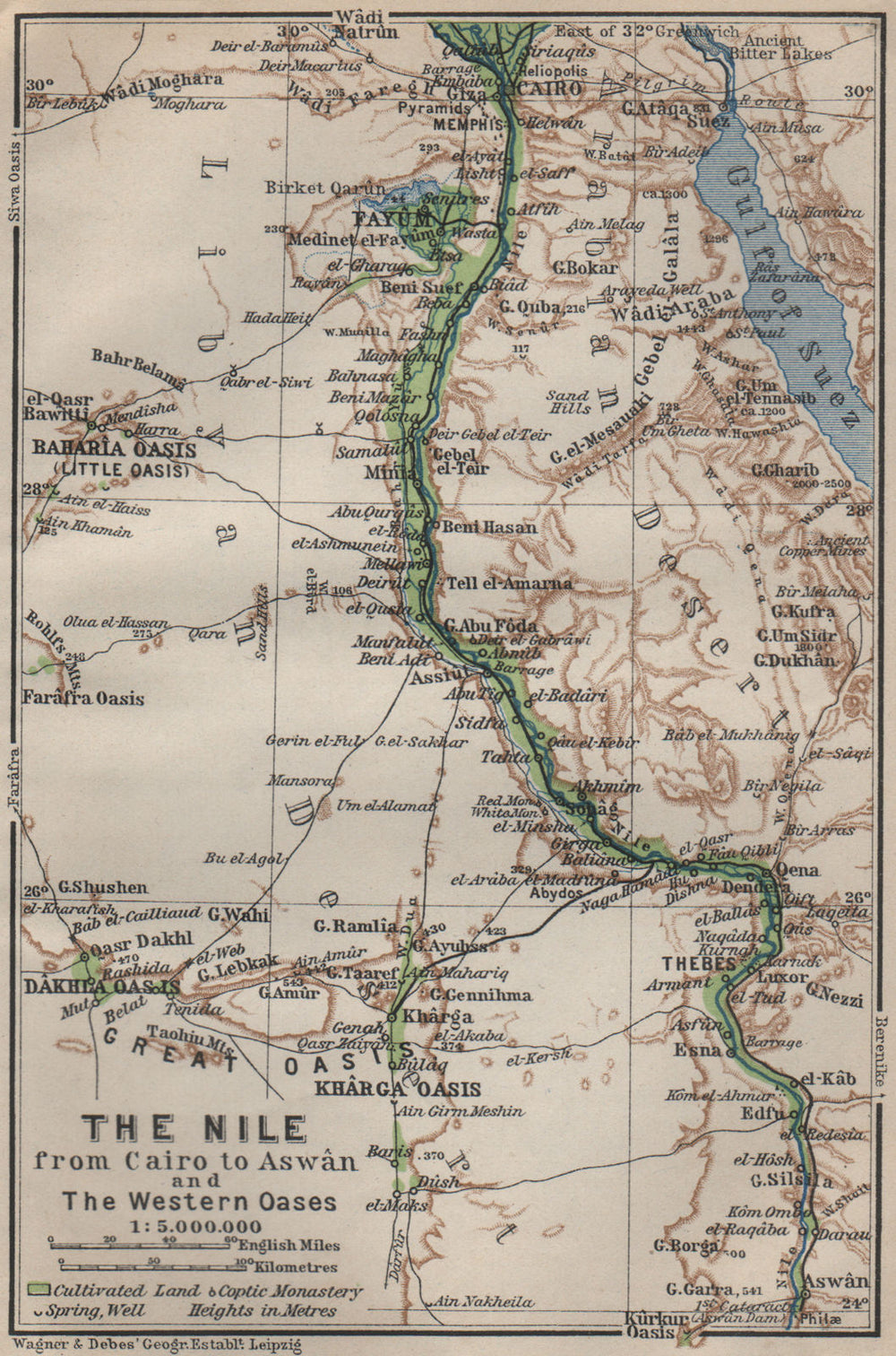 THE NILE VALLEY. CAIRO to ASWAN & the WESTERN OASES. Egypt. BAEDEKER 1914 map