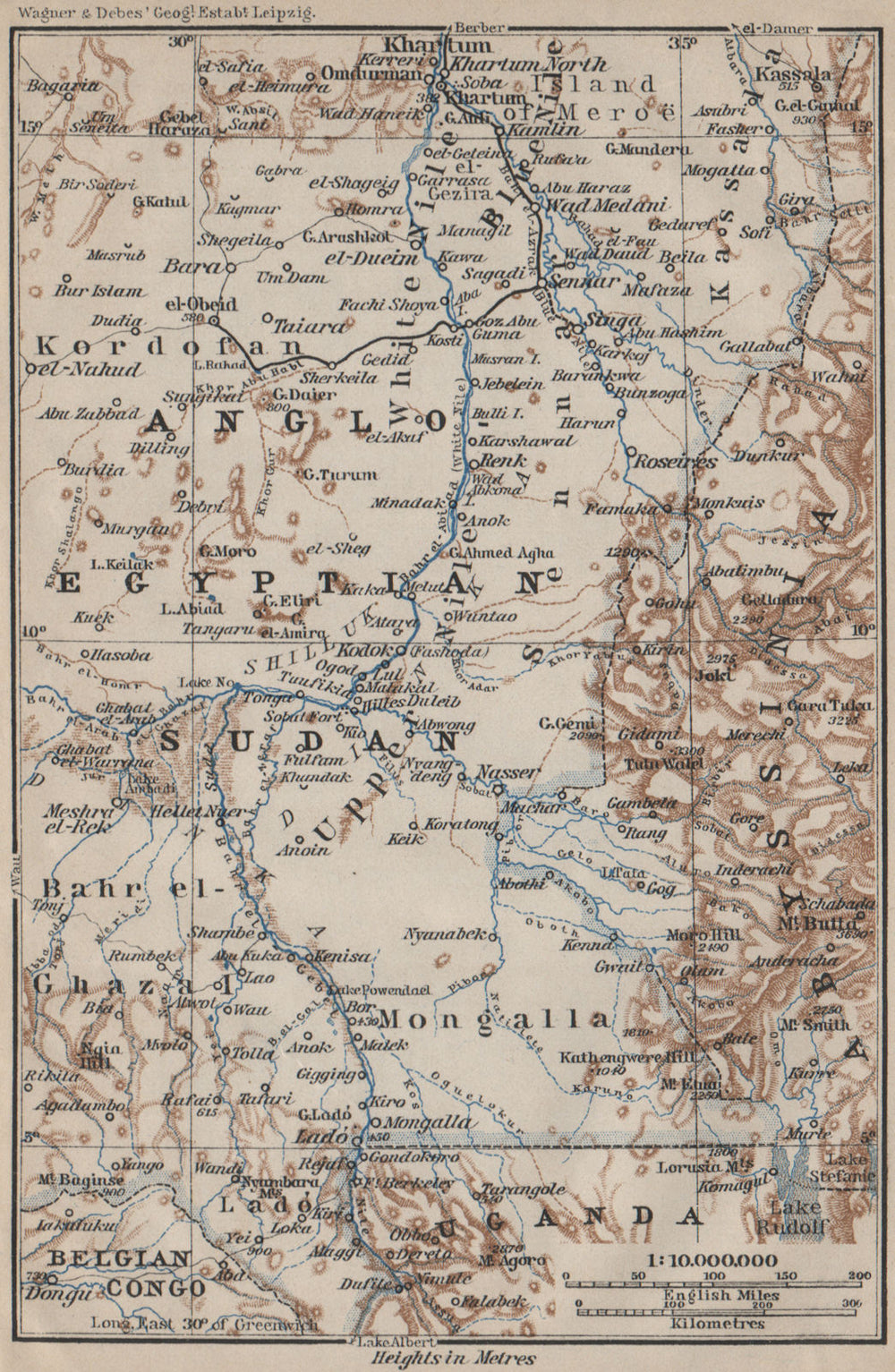 WHITE NILE. Khartoum-Uganda Nimule/Difule. Anglo-Egyptian Sudan 1914 old map