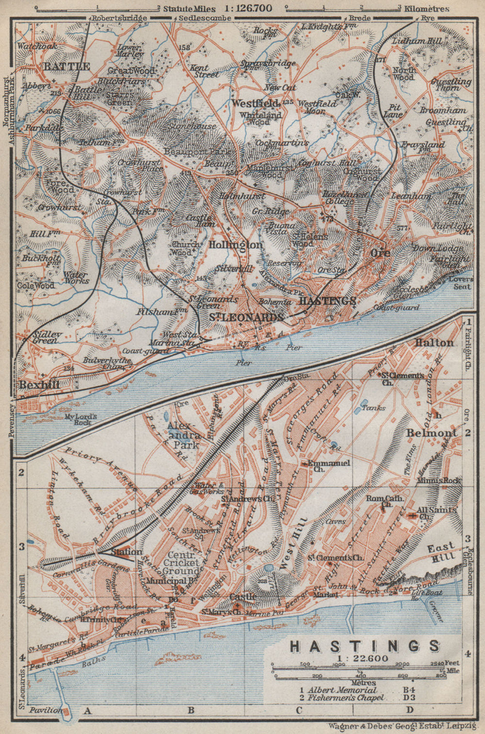 HASTINGS town city plan & environs. ST LEONARDS Battle Bexhill. Sussex 1910 map